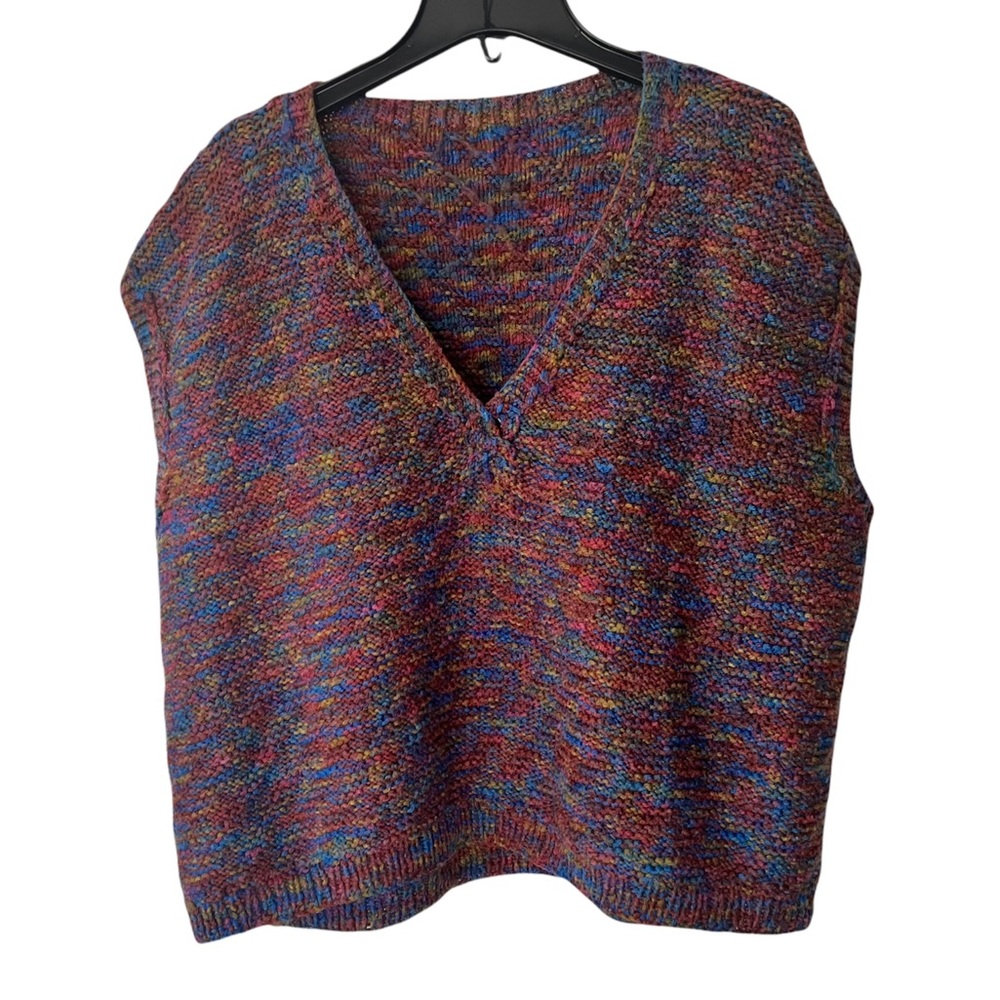 Hand Knit Sweater Vest Grandpa Grandma Purple Marled Warm Winter Pullover EUC L